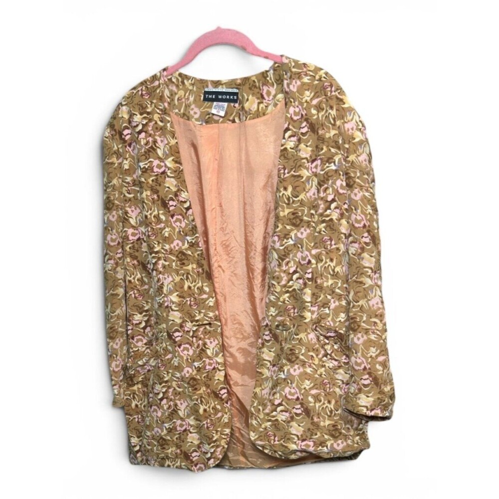 Vintage Saks Fifth Avenue 'The Works' 100% Silk Floral Blazer 14 - Rare Find